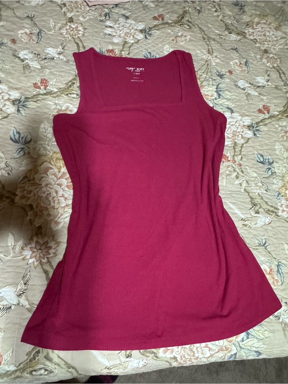 torrid Ribbed Square-Neck Tank in Berry